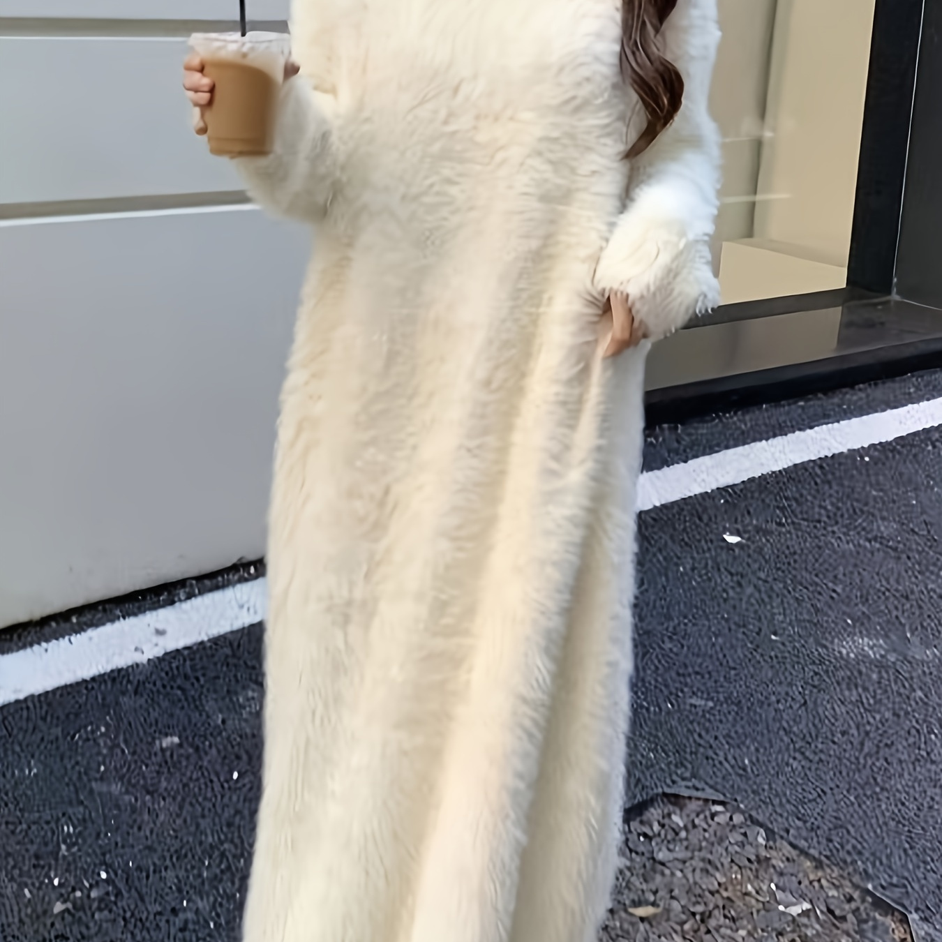 

Elegant Mink Fur Women' Dress - Cozy V-neck Long Sleeve, Over-the-knee Knit Robe For Fall/winter, Autumn Winter, Fur, Women's Loungewear, Long, V-neck Dress