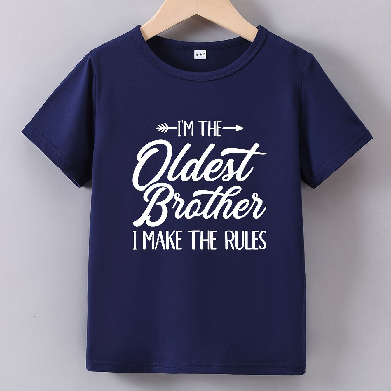 

Oldest Brother Print, Boys Creative T-shirt, Comfy Crew Neck Casual Tee Top, Trendy Summer Top
