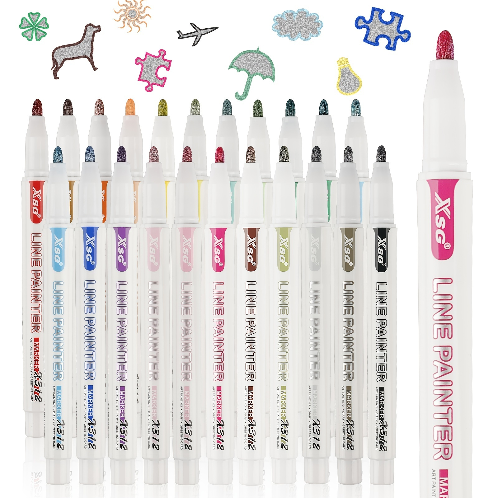 12 Colors Outline Metallic Markers Pens Super Squiggles - Temu