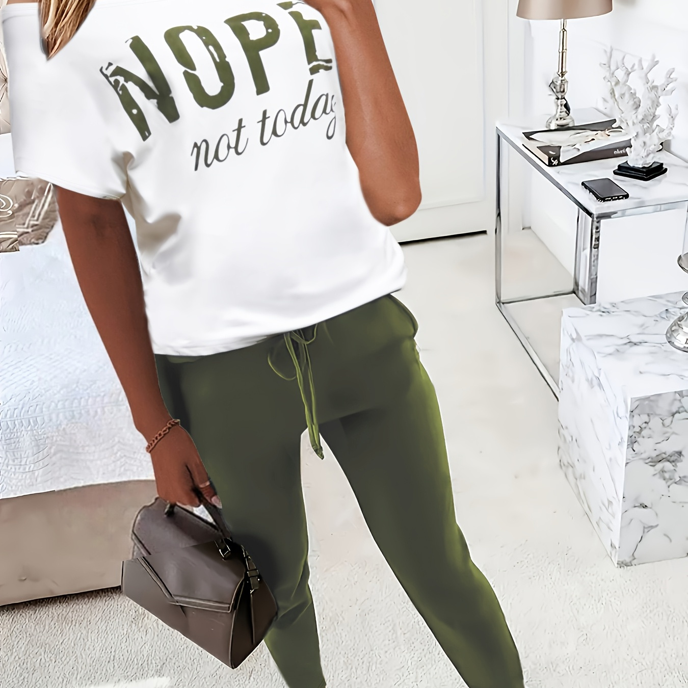 

Two-piece Set Of Casual Letter Print Short Sleeve T-shirt And Long Pants