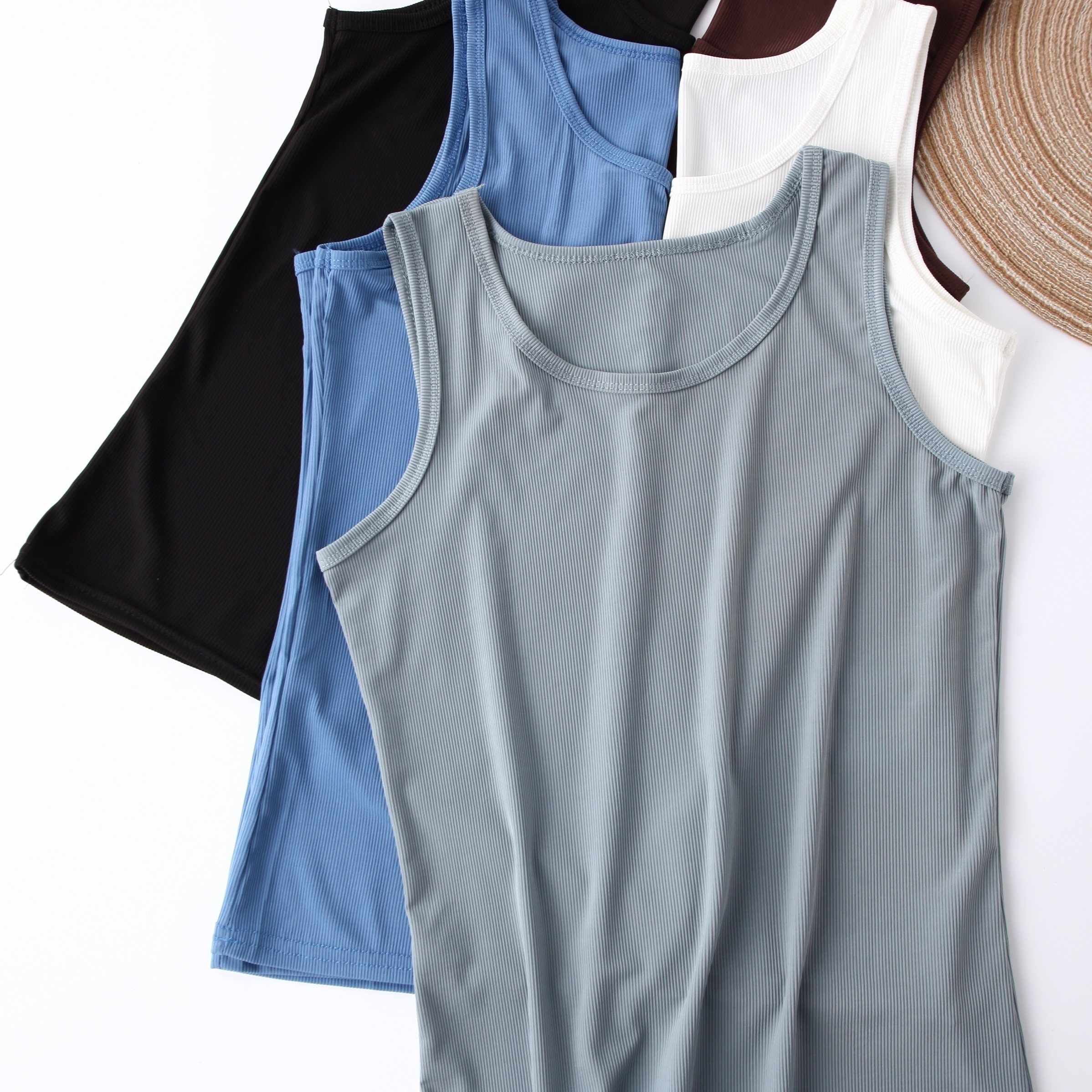 

5pcs Women's Plus Basic Lounge Top, Plus Size Solid Round Neck Simple & Comfy Sleep Tank Top