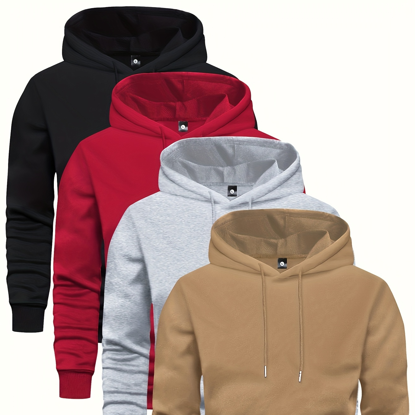 

4pcs Men's Quick-dry Hoodies In Solid Colors - , Sun-protective, Long Sleeve Pullover With Drawstring & Kangaroo Pocket, Casual Athletic Wear, Machine Washable - Black, Red, Gray,