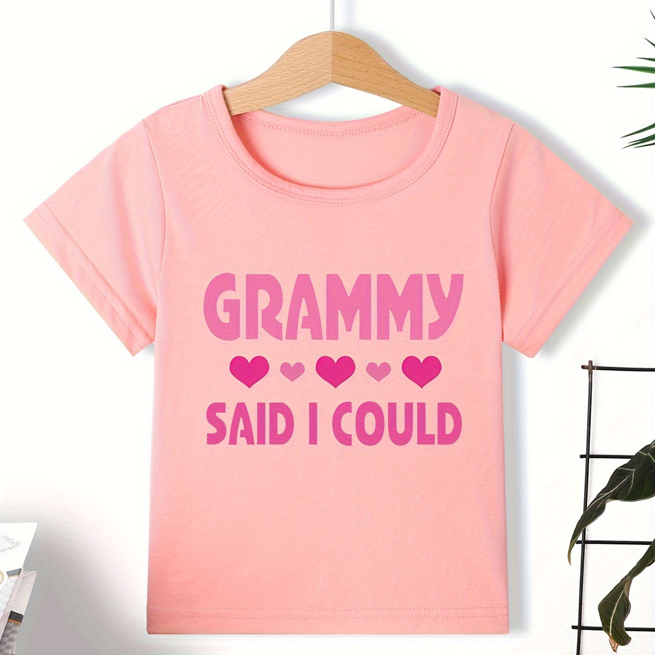

Girls' "grammy Said I Could" Print Casual Short-sleeve T-shirt, Summer Cute Tee