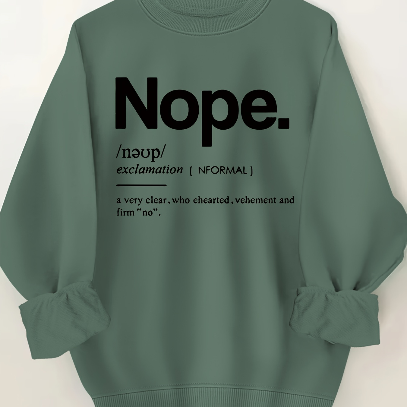 

Plus Size Nope Print Sweatshirt, Casual Long Sleeve Crew Neck Pullover Sweatshirt, Women's Plus Size clothing