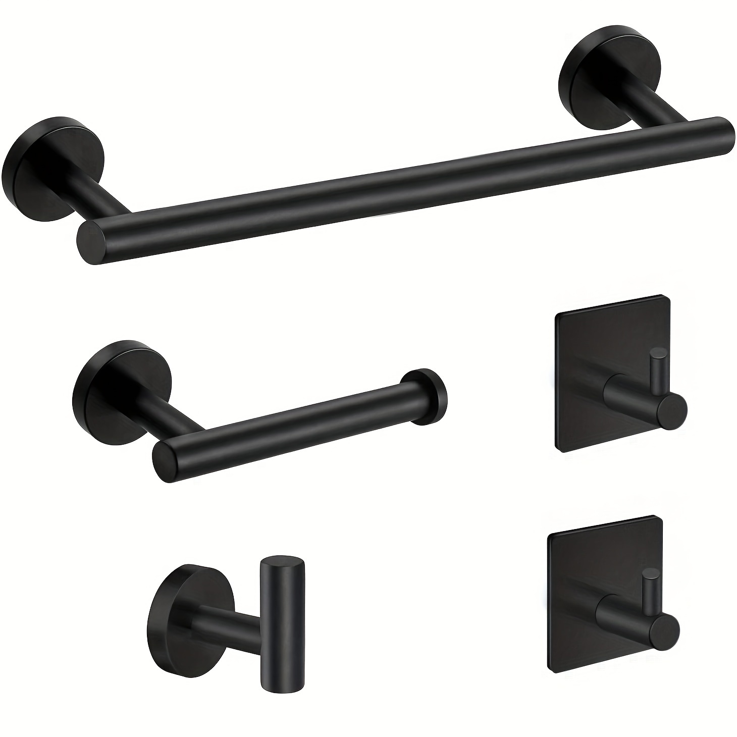 

5pcs Matte Black Bathroom Hardware Set, Stainless Steel Round Wall Mounted, Includes 16" Hand Towel Bar, Toilet Paper Holder, 3 Robe Towel Hooks, Bathroom Accessories Kit