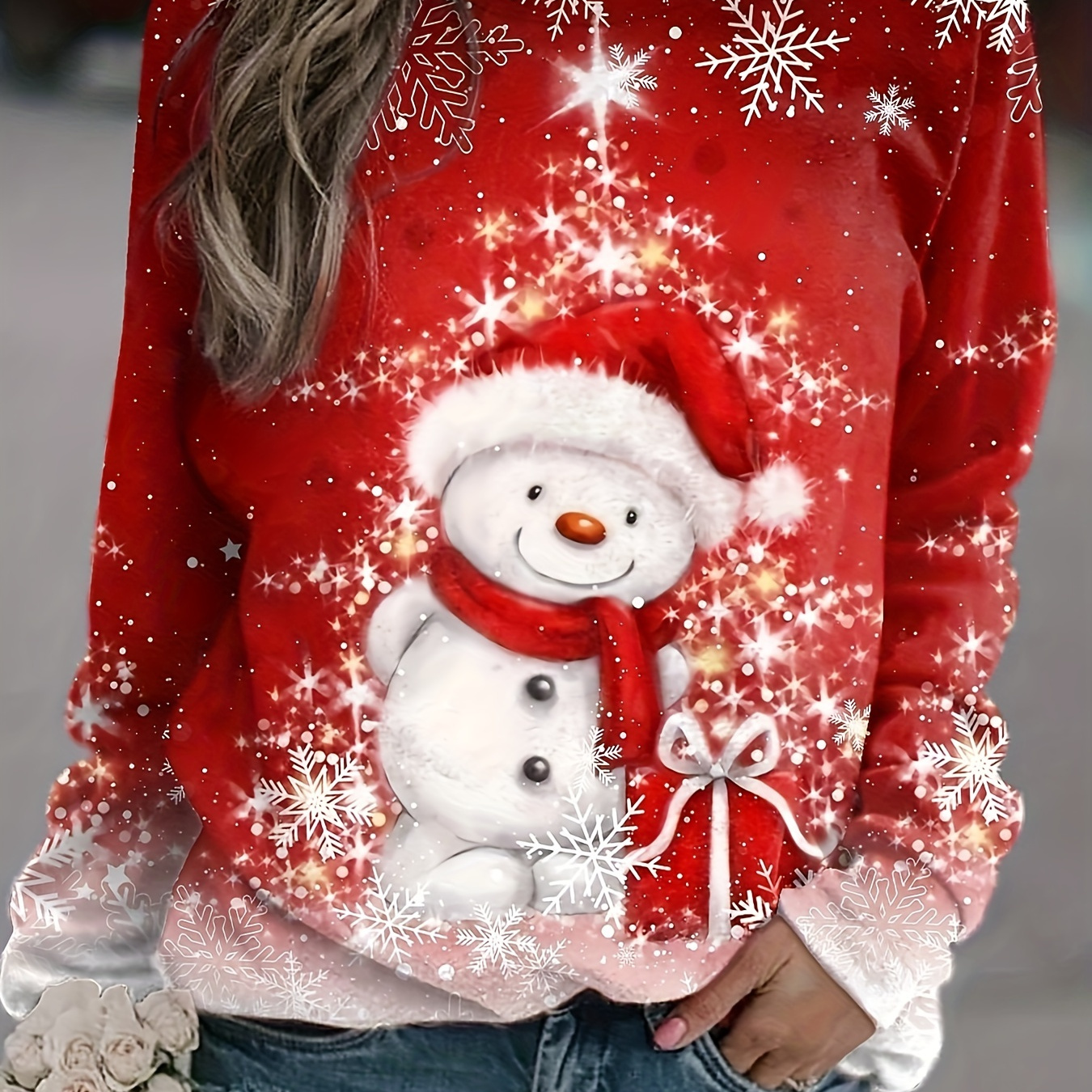 

Christmas Snowman Print Sweatshirt, Casual Long Sleeve Crew Neck Sweatshirt, Women's Clothing