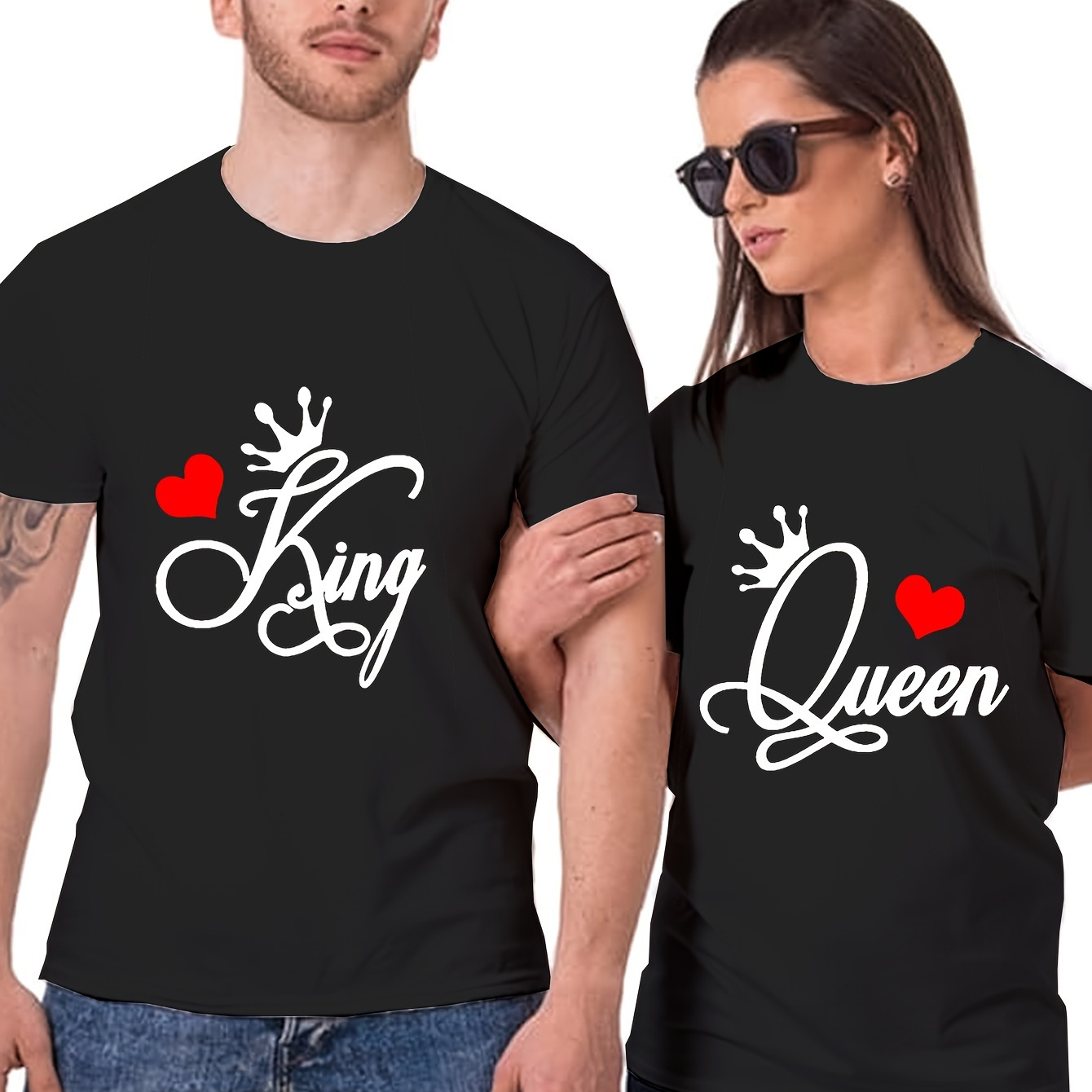 

Couple Front Print T-shirt King & Queen Graphic Tee Summer Casual Tee Top For Boyfriend Girlfriend