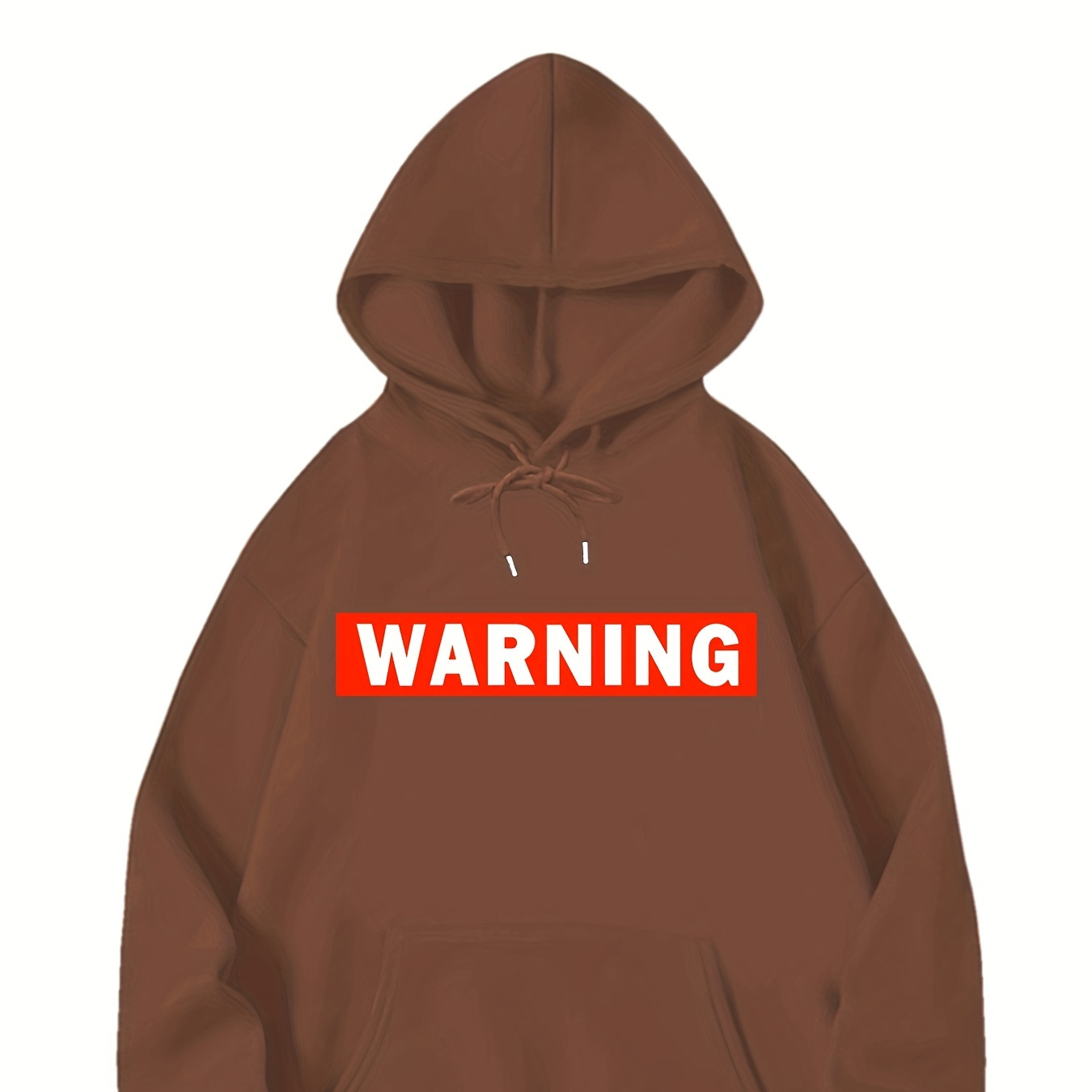 

warning" Drawstring Hoodie With Kangaroo Pocket, Men's Casual Solid Color Slightly Stretch Hooded Sweatshirt For Spring Fall