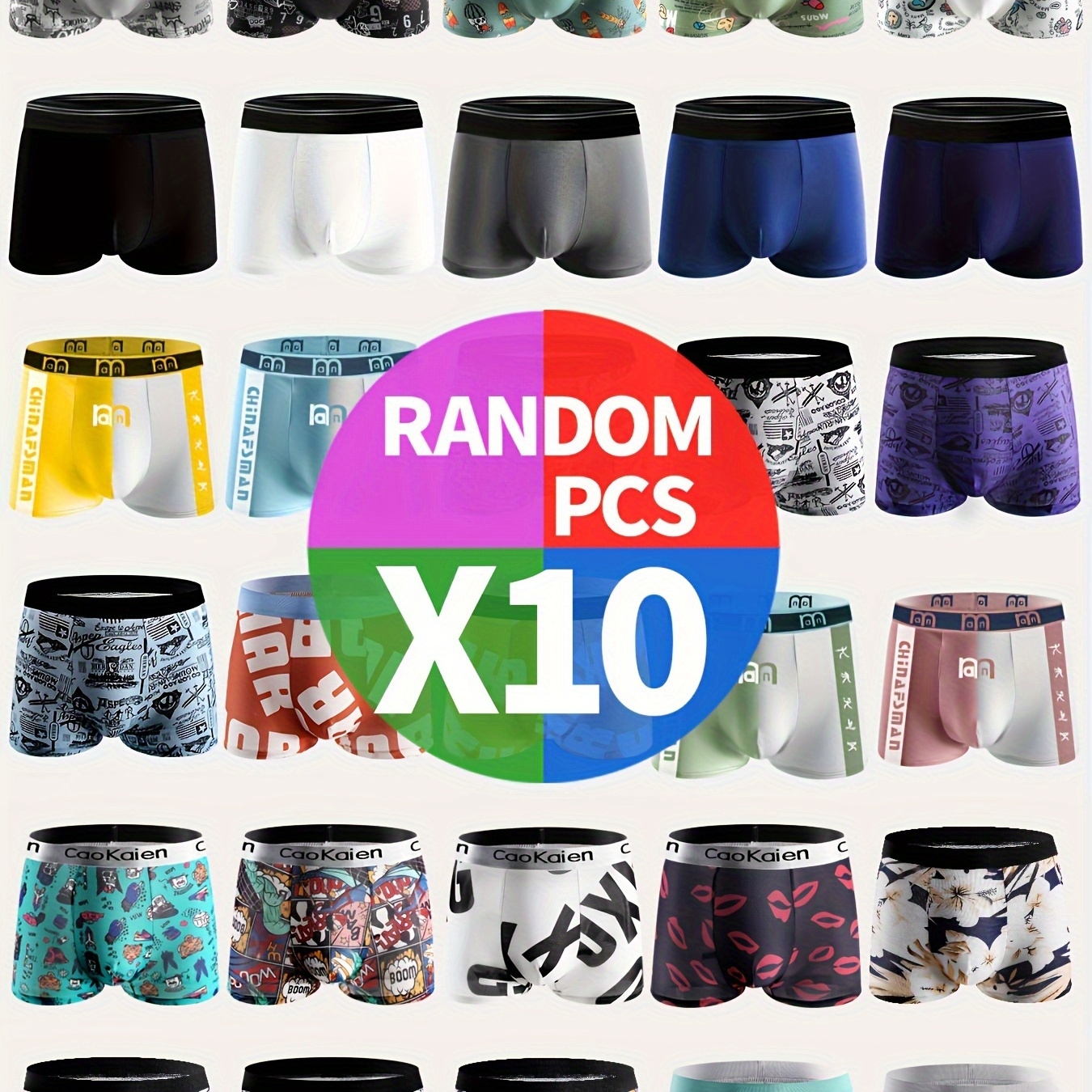 

10pcs Random Print Men's Underwear, Breathable Comfy Boxer Briefs, High Elastic Sports Shorts, Men's Casual Underwear Daily Wear