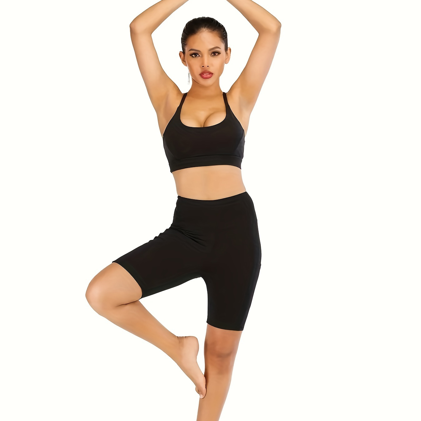 Plus Size Sports Shorts, Women's Plus Contrast Binding High Stretch Casual  Yoga Gym Shorts