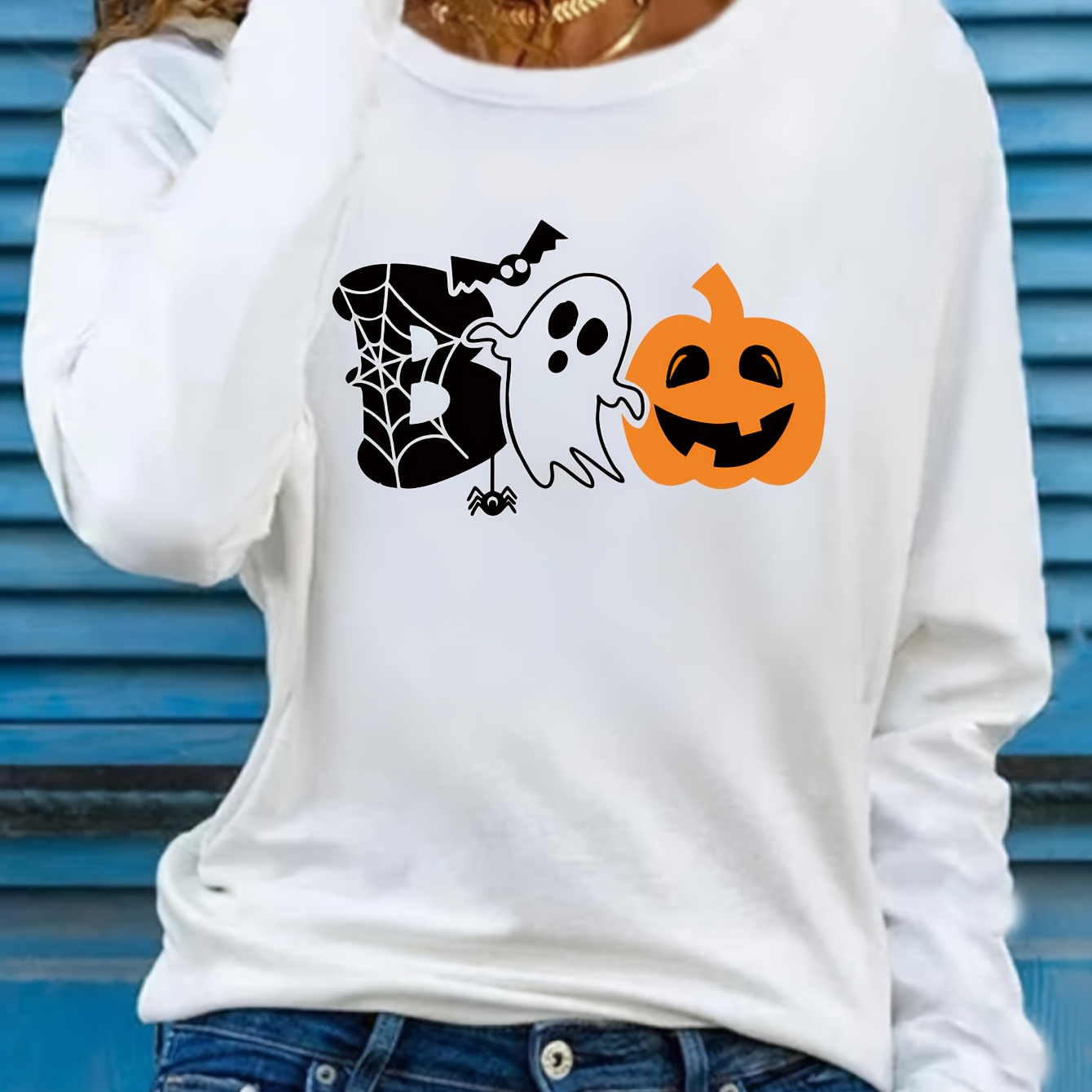 

Women's Graphic Tee - Long Sleeve, Crew Neck, Casual Polyester Top For Fall & Spring