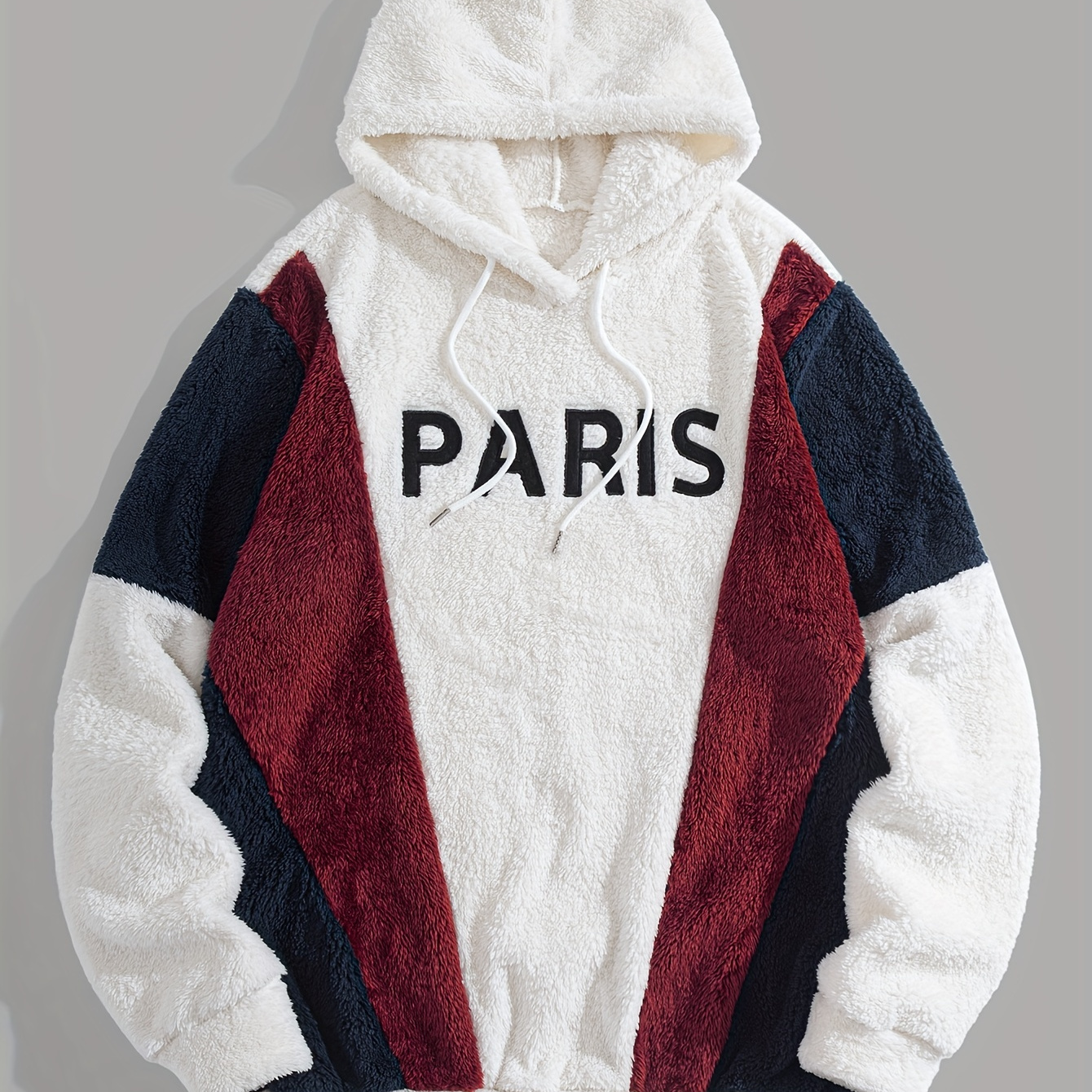 

Men's Loose Fleece Paris Embroidery Hoodie, Casual Long Sleeve Hooded Sweatshirt For Outdoor