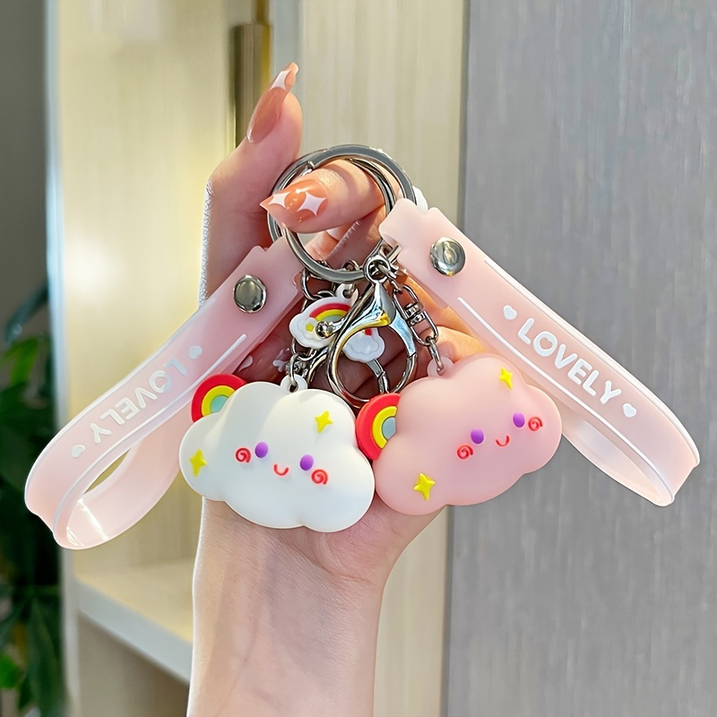 Set, With Cloud-shaped Sticky Notes And Shiny Pom-poms Keychain, 50 Pieces  Of Cloud-shaped Sticky Notes In The Style Of Ai Kakatong, Shiny Pom-pom Dol