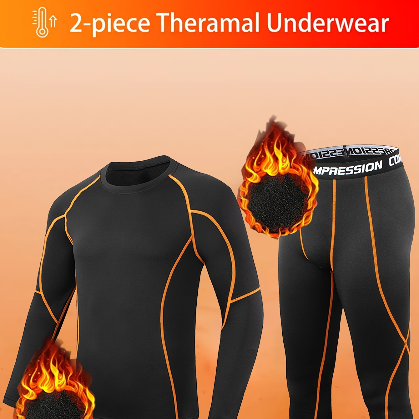 

2pcs Men's Thermal Underwear Set - Long Sleeve Top And Pants, Polyester , High , Moisture-wicking, Round Neck, Knitted Fabric, Slim Fit For Skiing And Outdoor Activities