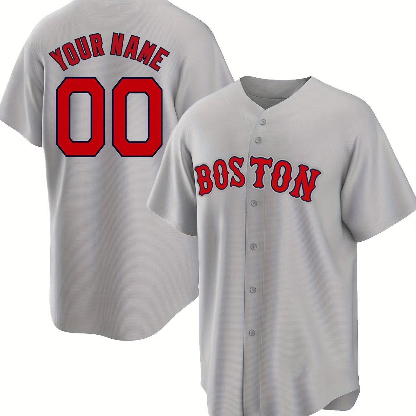 

Men's Customizable Name And Number Design Baseball Jersey Shirt, Boston Letters Pattern Leisure Outdoor Sports Sweat Shirt For Match Party Training