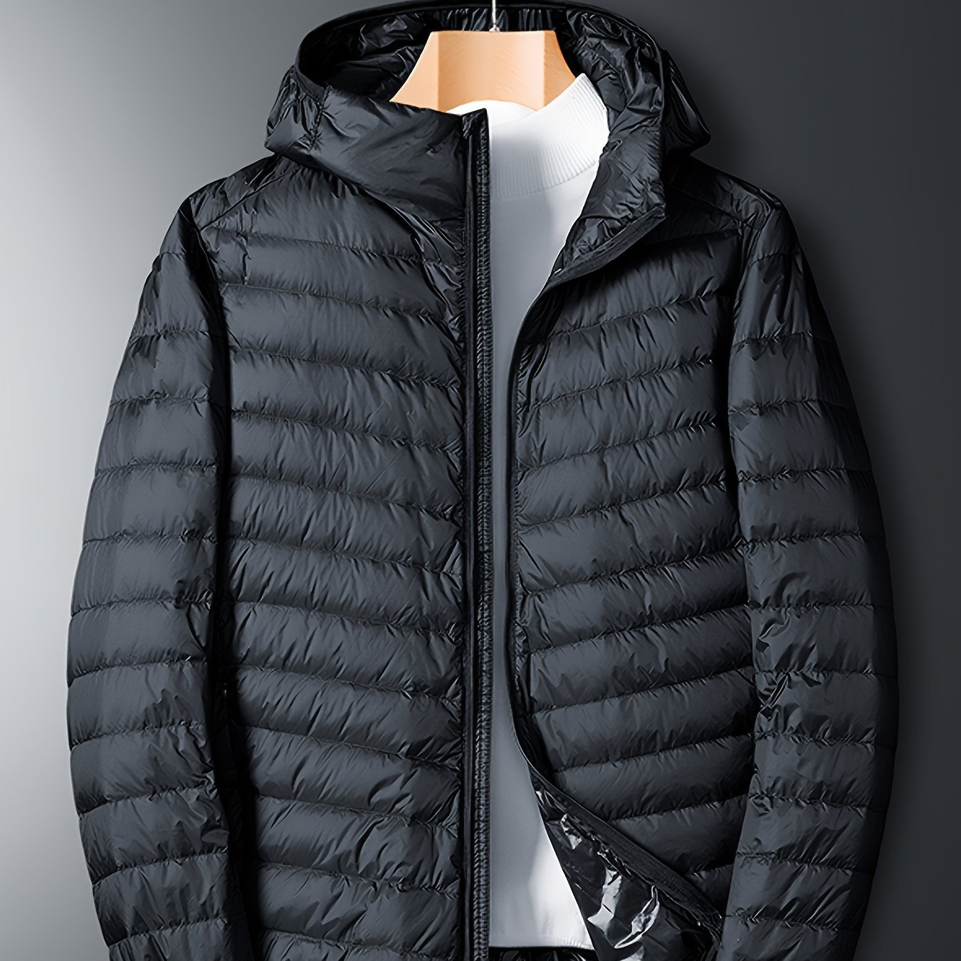 

Men' Color Padded Jacket With Hood, Casual Lightweight Coat For Fall And Winter