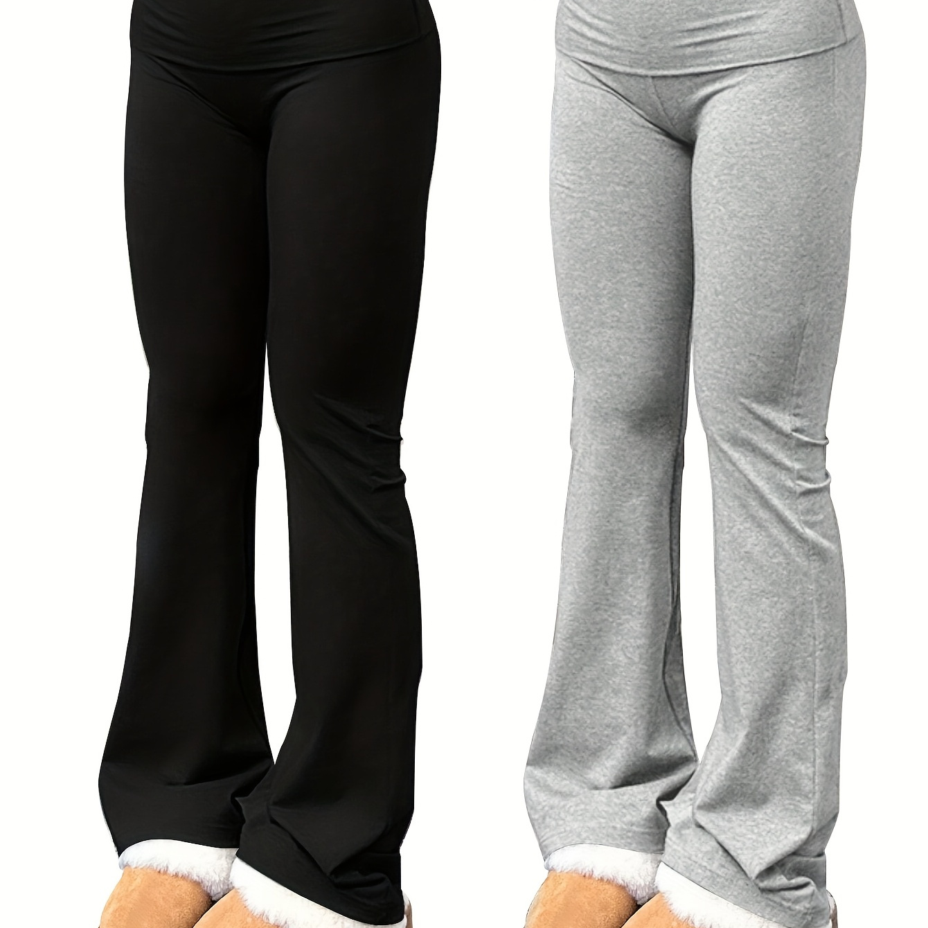 2pcs Casual High-Waisted Leggings & Tights Set - Stretchy, Solid Color, Comfort Fit for Casual Attire, High Waisted Leggings|Sleek Leggings|Stretchy Fabri, for Outdoor