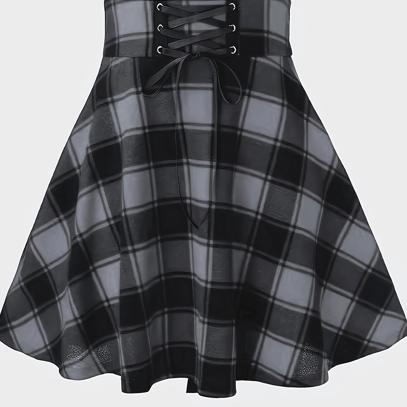 

Plaid Print Lace Up Flared Skirt, Elegant High Waist Versatile Mini Skirt, Women's Clothing