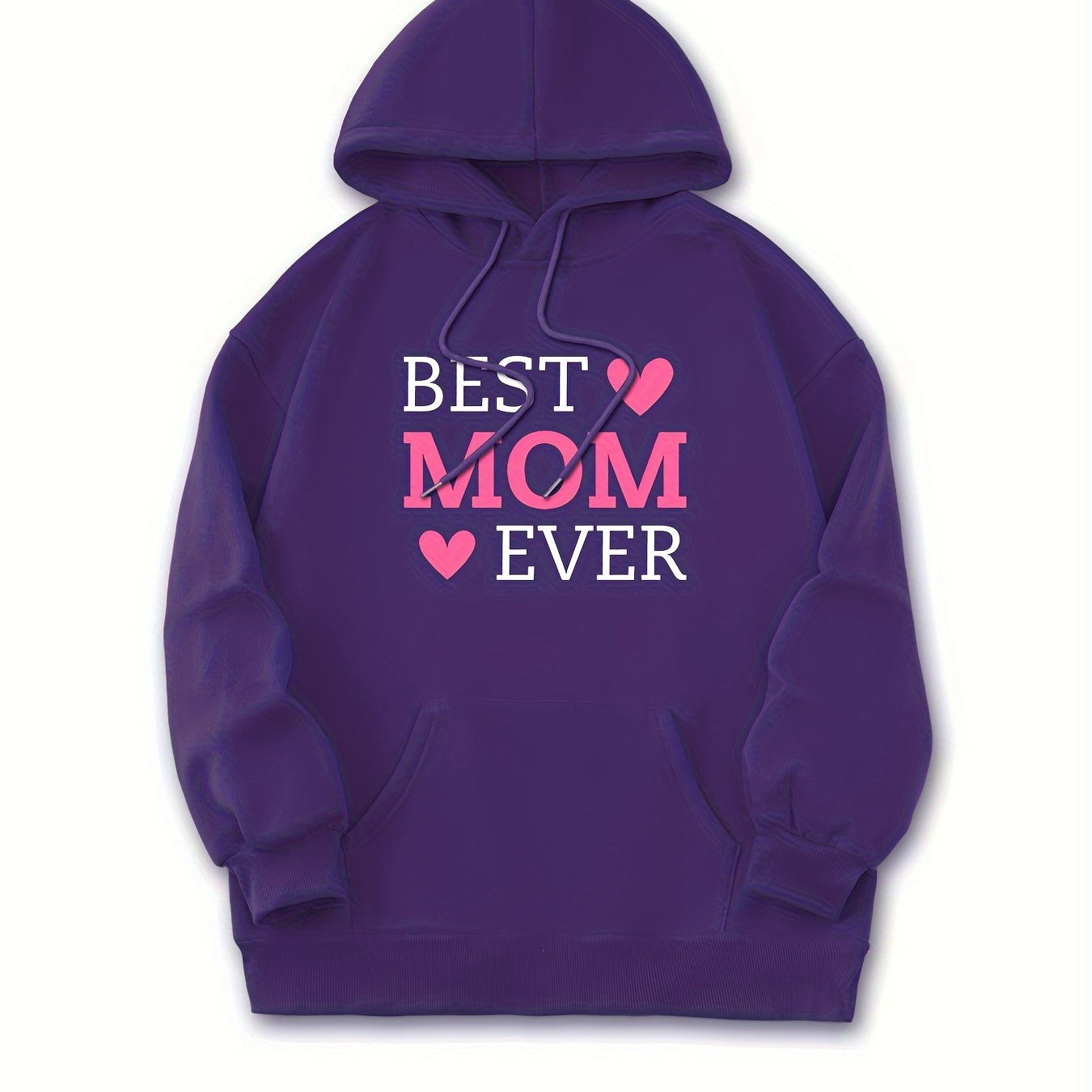 

Best Mom Ever Letter & Heart Graphic Casual Hooded Sweatshirt, Long Sleeve Drawstring Kangaroo Pocket Hoodie, Women's Activewear