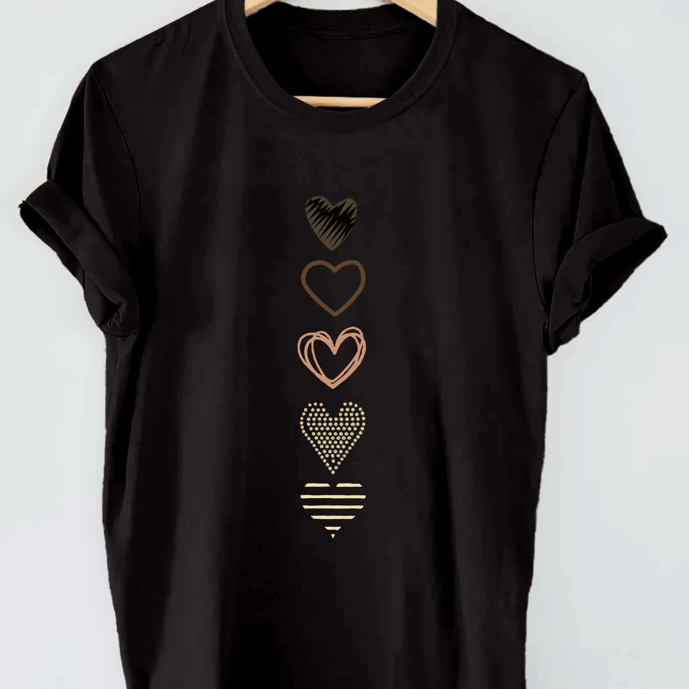 

T-shirt À Col Rond Avec Motif Cœur, Haut Décontracté À Manches Courtes Pour L'été Et Le Printemps, Vêtements Pour Femmes