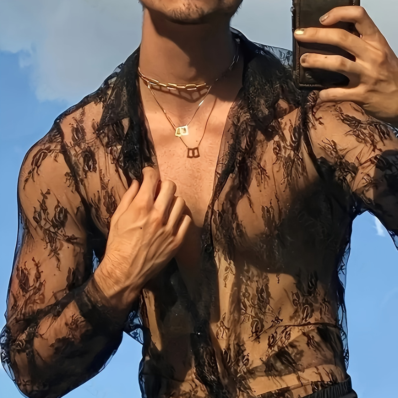 

Men's Sexy Sheer Shirt, Lightweight See-through Summer Top, Fashionable And Breathable, Ideal For Casual Or Party Wear