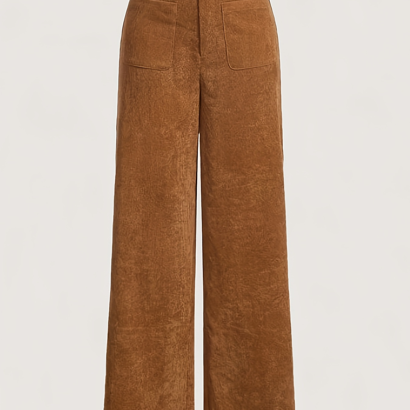

High Waist Wide Leg Pants, Casual Patched Pockets Corduroy Pants For Fall & Winter, Women's Clothing