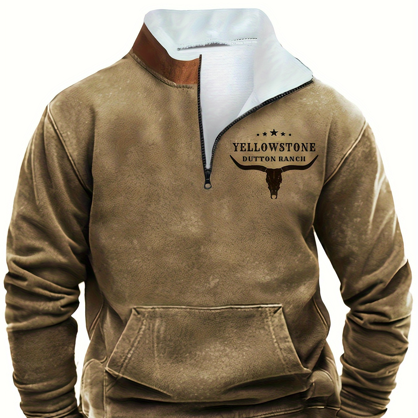 

Men's Casual Zip-up Hoodie With Stand Collar, Long Sleeve, Digital , Autumn And Winter