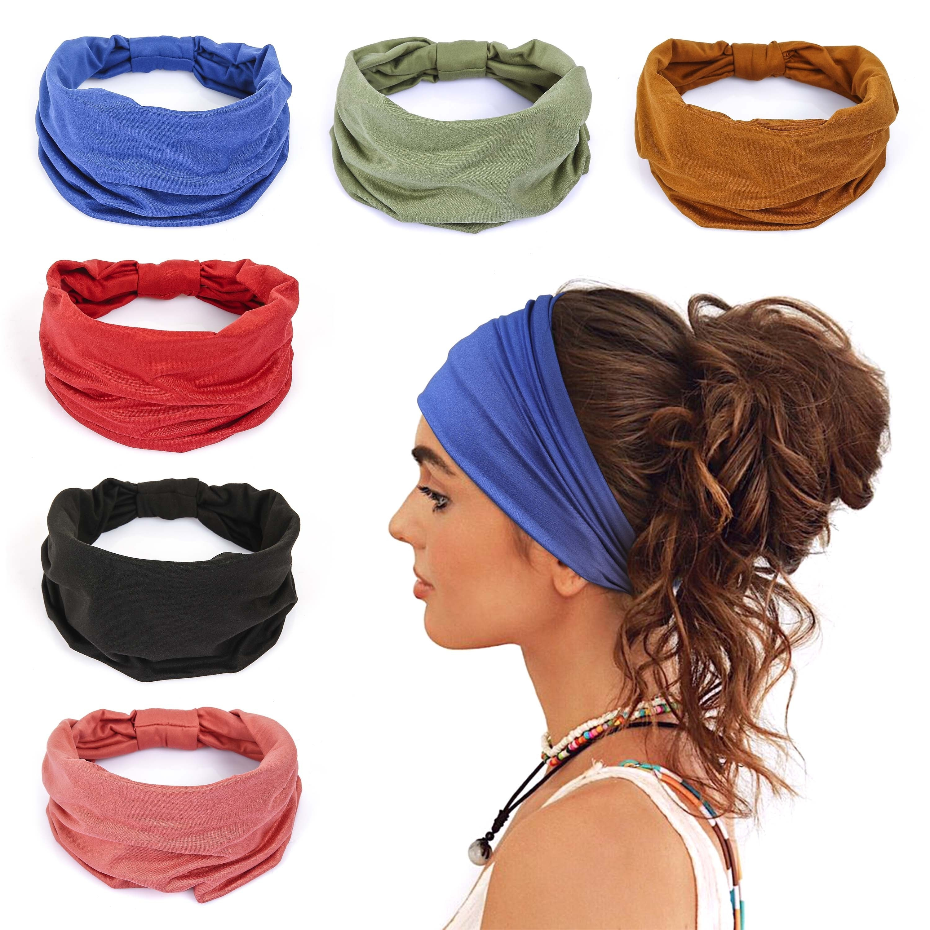

Wide Headbands For Women Non Slip Soft Elastic Hair Bands Yoga Running Sports Workout Gym Head Wraps, Knotted Cloth African Turbans Bandana