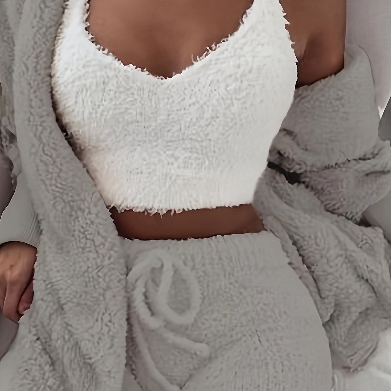 

Winter Plush Casual 3-piece Pajamas Long Sleeve Shorts Sports Suit Women
