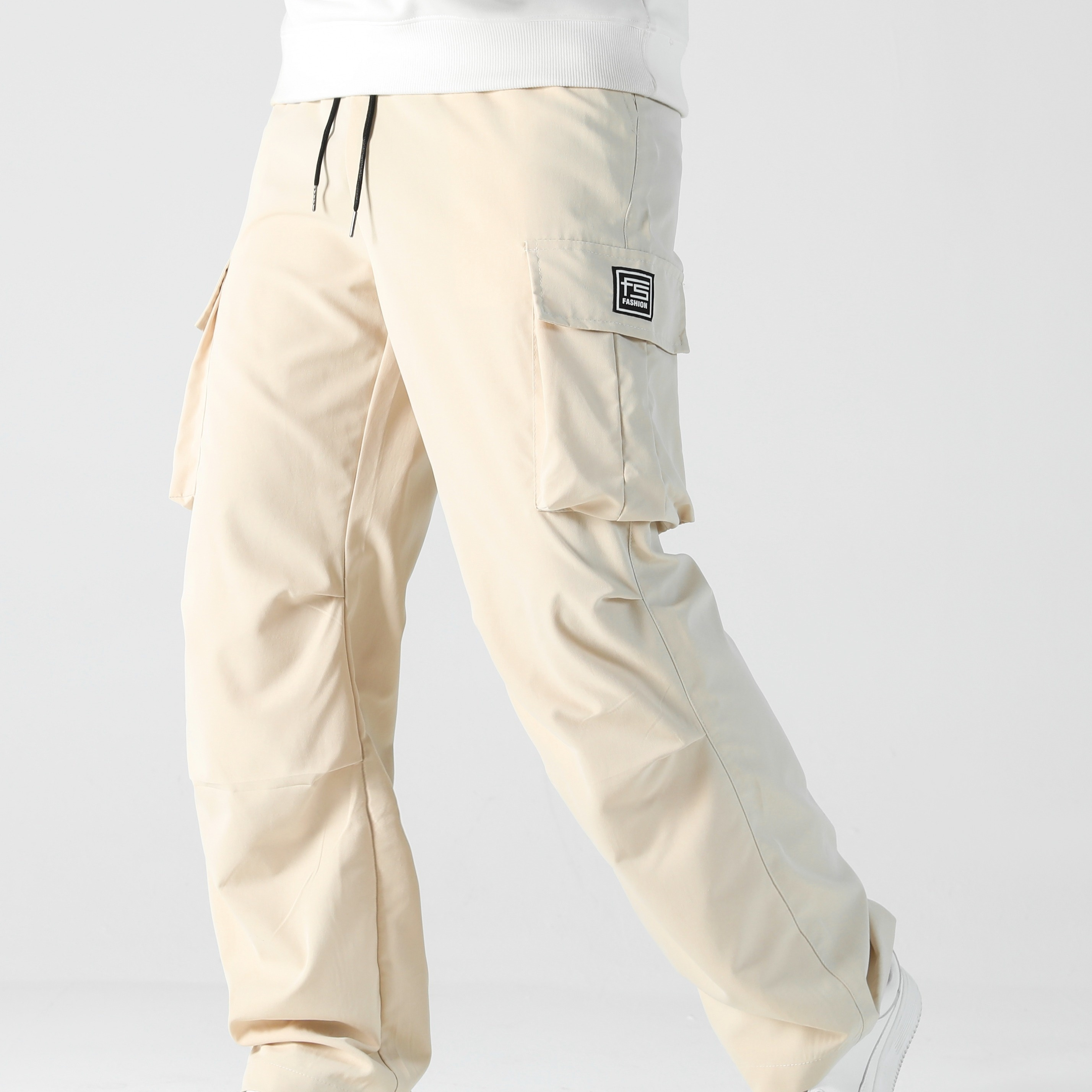 

Men's Letters Pattern Cargo Pants With Multi Pockets, Causal Drawstring Trousers For Outdoor Activities