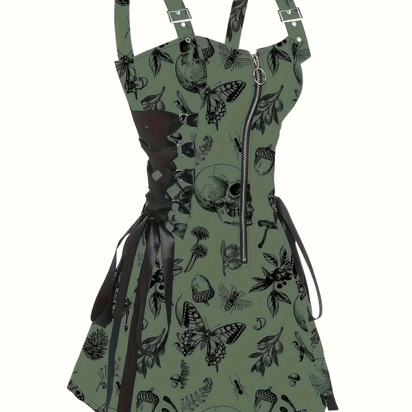 

Butterfly Print Chain Strap Dress, Elegant Zipper Backless Cami Dress, Women's Clothing