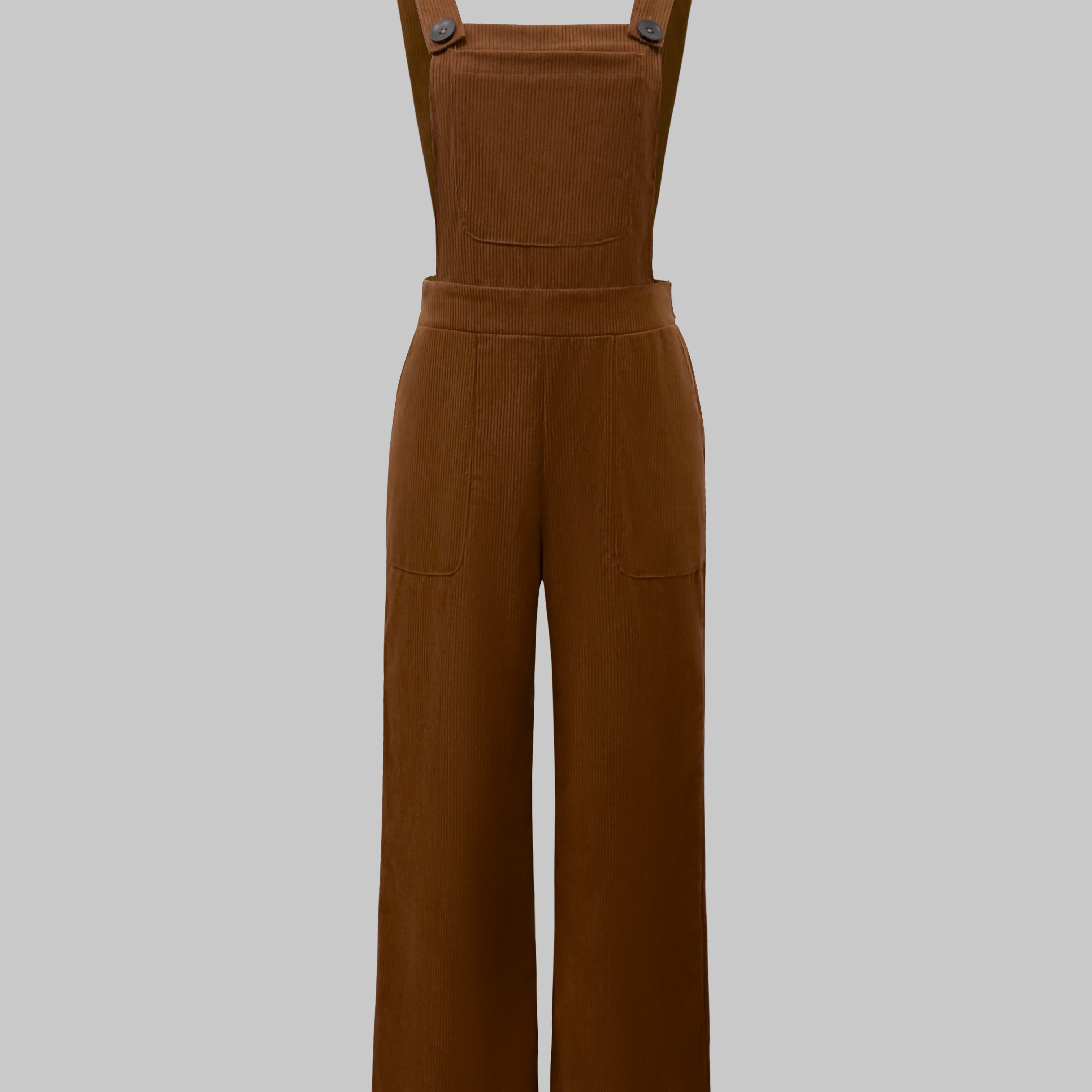 

Ribbed Patch Pocket Overall Jumpsuit, Casual Button Back Elastic Waist Overall Jumpsuit, Women's Clothing
