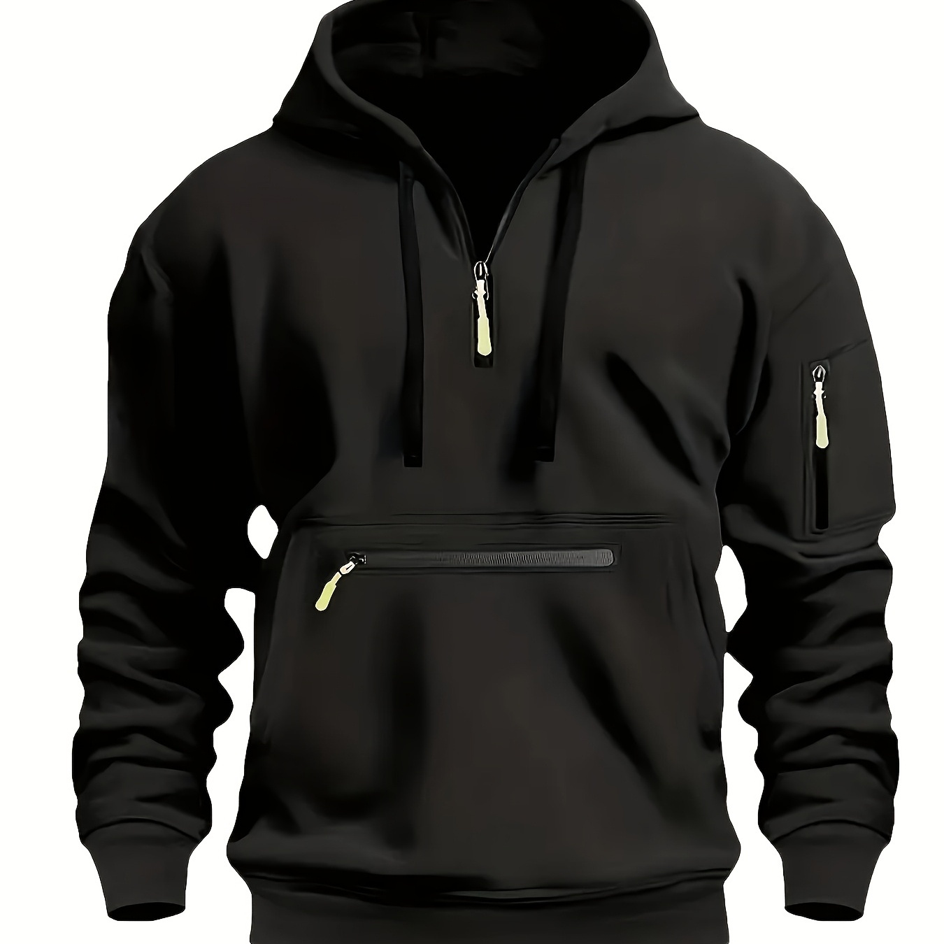 

1pc Men's Casual Hooded Sweatshirt, Long Sleeve Polyester Knit Fabric With Zipper Design, Regular Length, Solid Color, Autumn