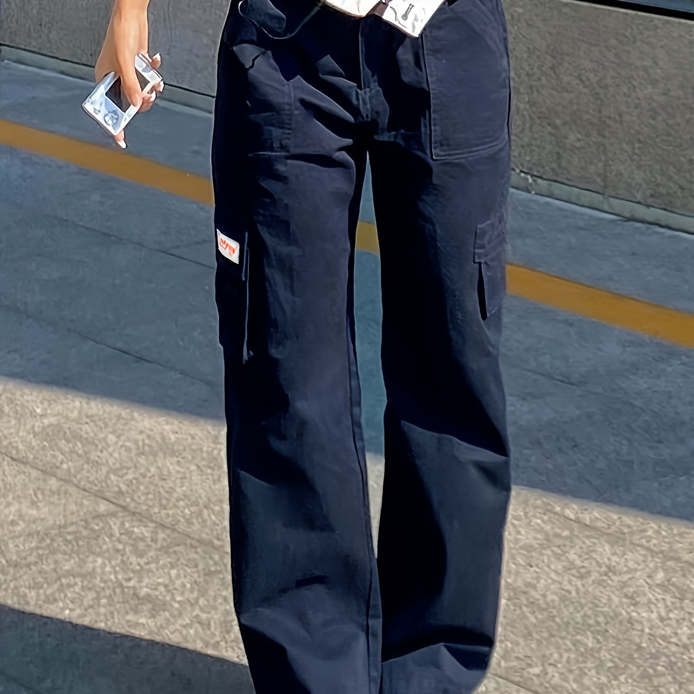 

Contrast Trim Pants, Casual Flap Pockets Wide Leg Pants, Women's Clothing