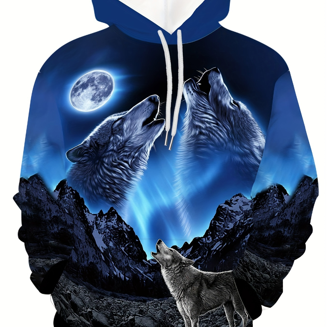 

Men's Wolves Graphic Print Hoodie With Kangaroo Pocket, Casual Long Sleeve Hooded Sweatshirt For Outdoor