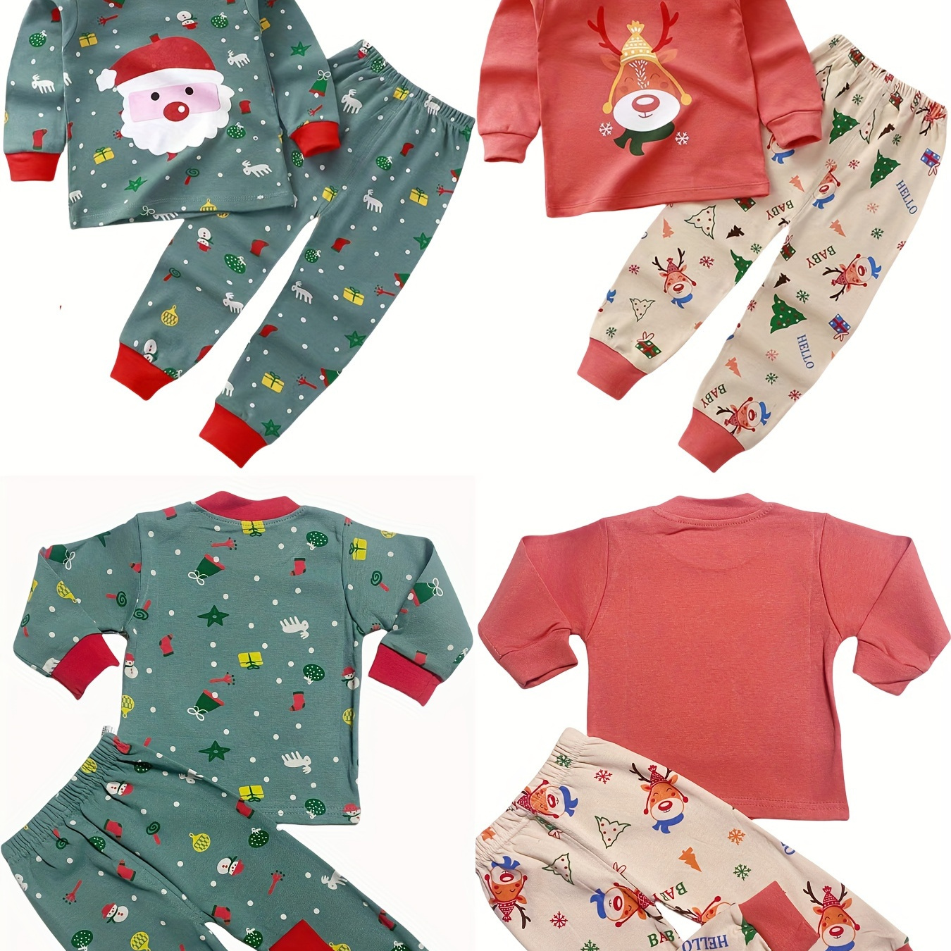 

New Children's Autumn And Winter Cotton Set 2 Sets Of 4 Pieces Combined New Santa Suit Long Sleeve Pants Suit Christmas Must-have Children's Favorite The Best Gift