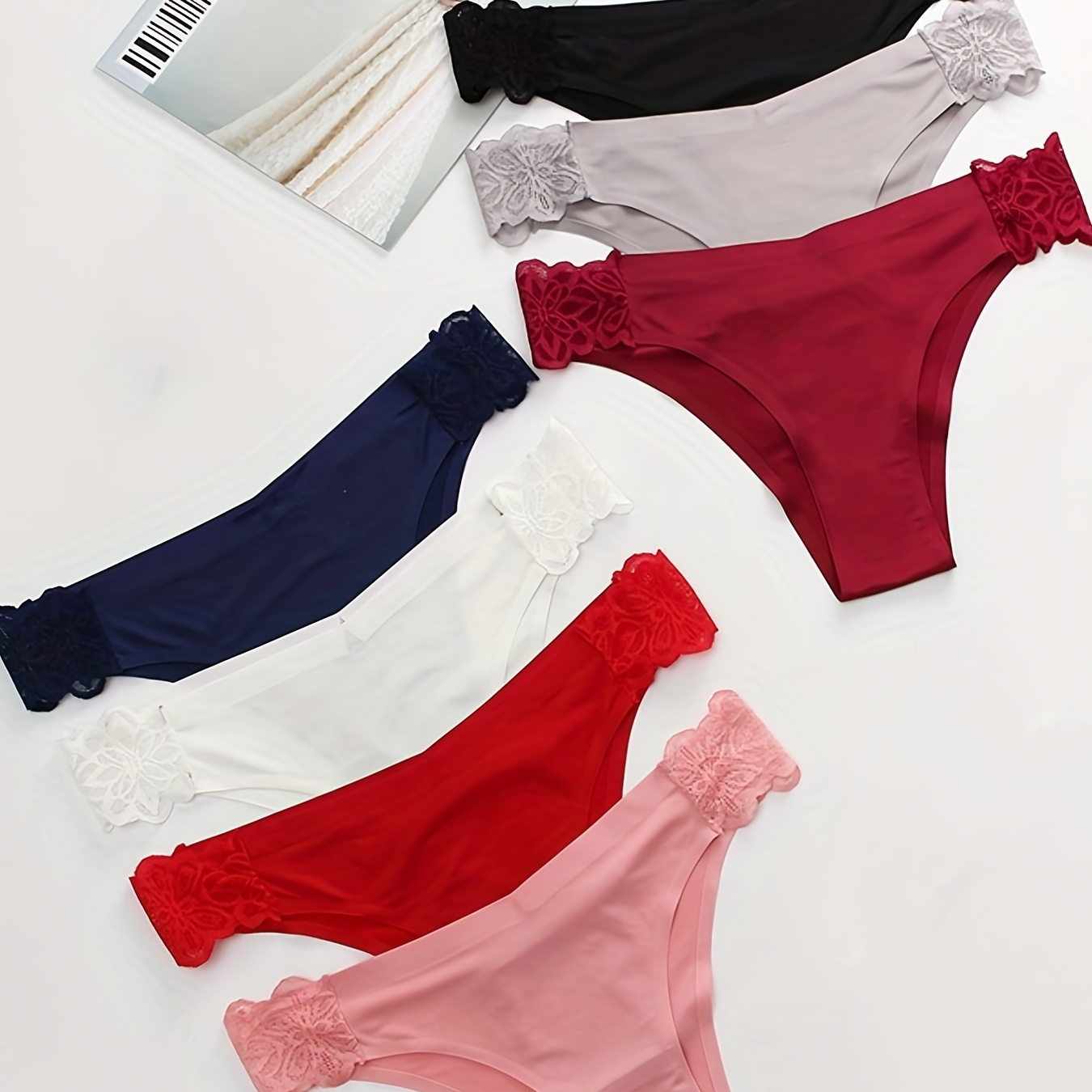 FINETOO 6pcs Seamless Contrast Lace Panty