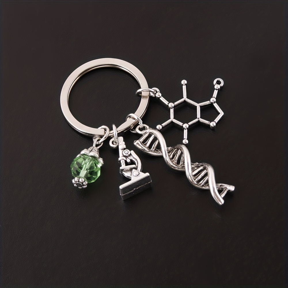 

1pc Microscope And Dna Double Helix Keychain Science Gift For Laboratory Technologist/students/teachers (3 Charm Keychain)