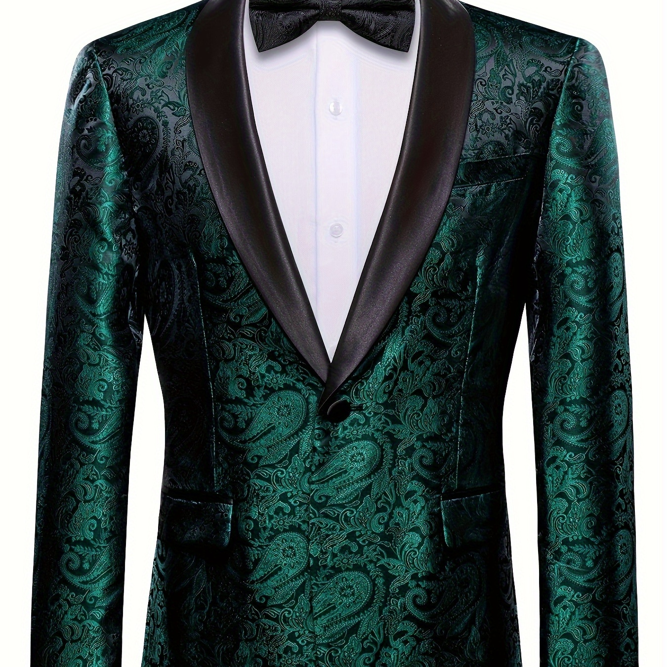 

Men's Plus Size Green Paisley Jacquard Suit Jacket For Wedding Dinner Formal Occasion Dress Blazer For Gentleman