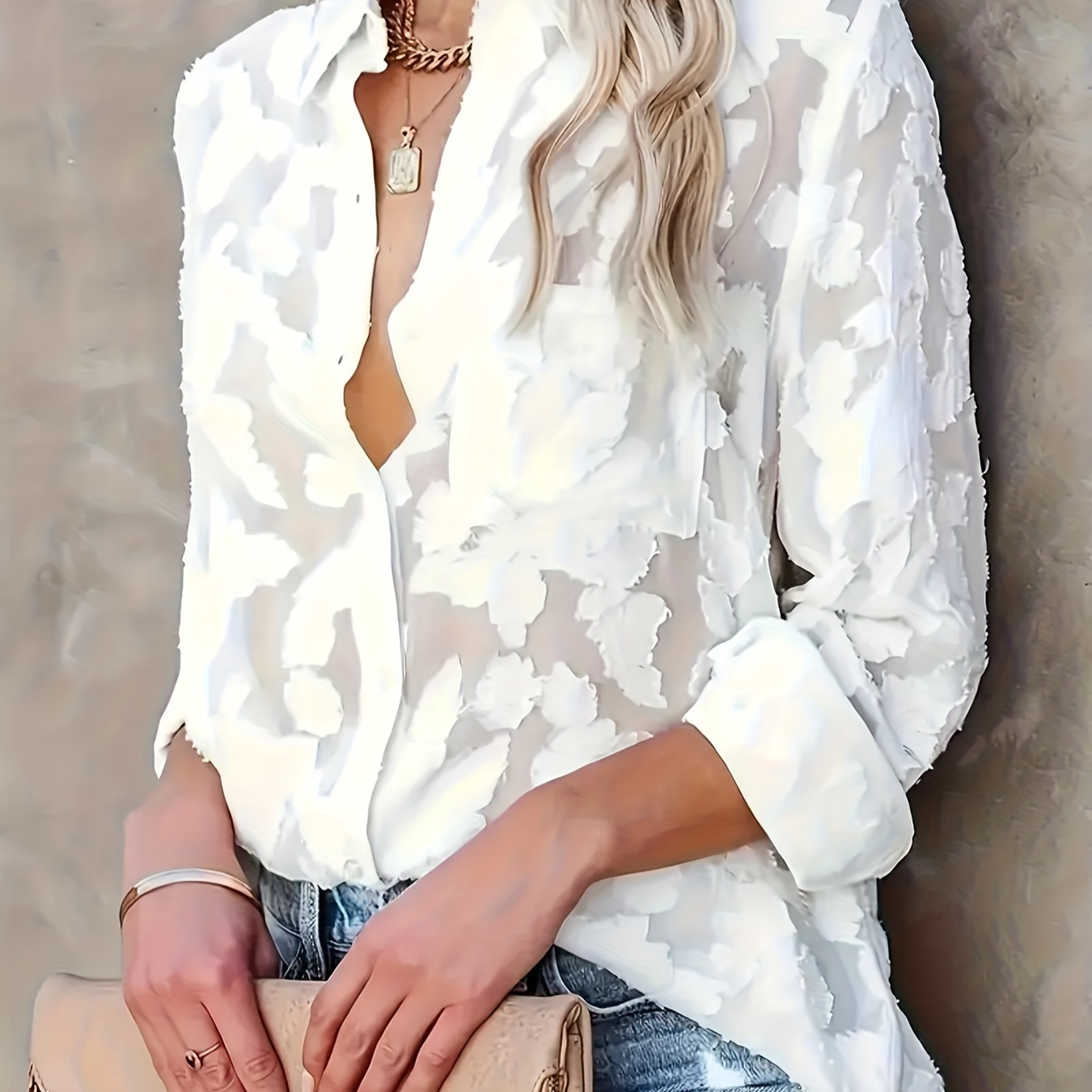 

Luxurious Sheer Blouse - Stylish Button-up, Elegant Long Sleeves - A Spring And Autumn Wardrobe.