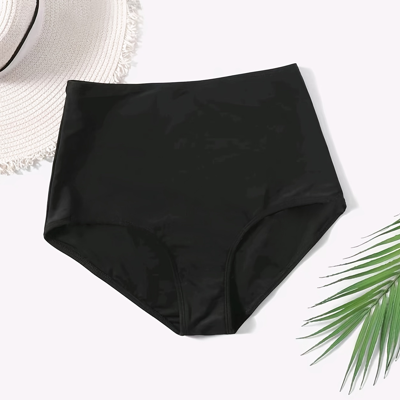 

Women's High-waisted Swim Bottoms, Solid Color Bikini Briefs, Pool & Beach Swimwear Essentials