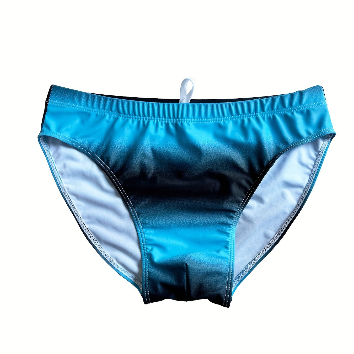 

Men's Gradient Blue & Turquoise Swim Briefs - High-, Quick-dry Polyester-spandex , Competitive Swimwear With Drawstring Waistband For Pool & Beach