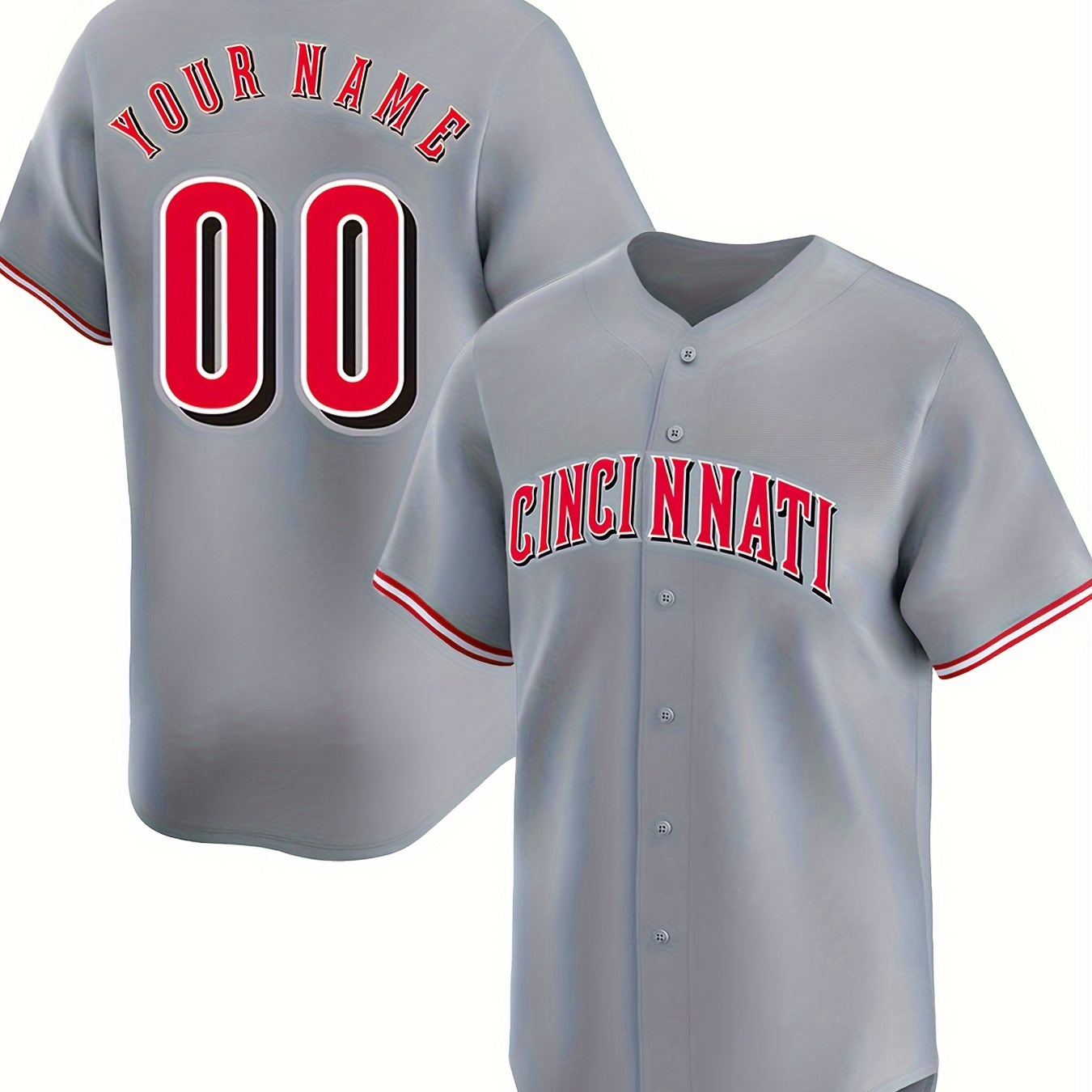 

Customized Name And Number Design, Men's Cinci Nnati Embroidery Design Short Sleeve Loose Breathable V-neck Baseball Jersey, Sports Shirt For Team Training