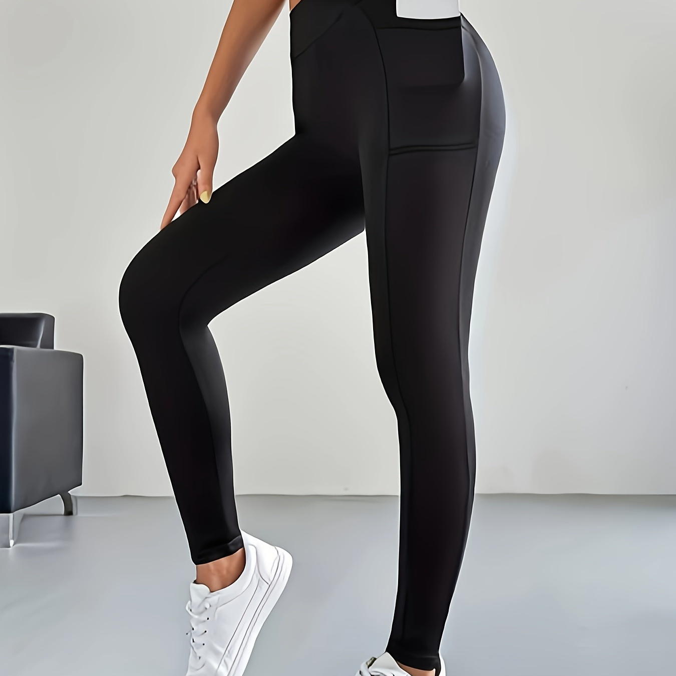 

Solid Pocket Lifting Leggings, Casual Sporty High Waist Skinny Yoga Leggings, Women's Clothing