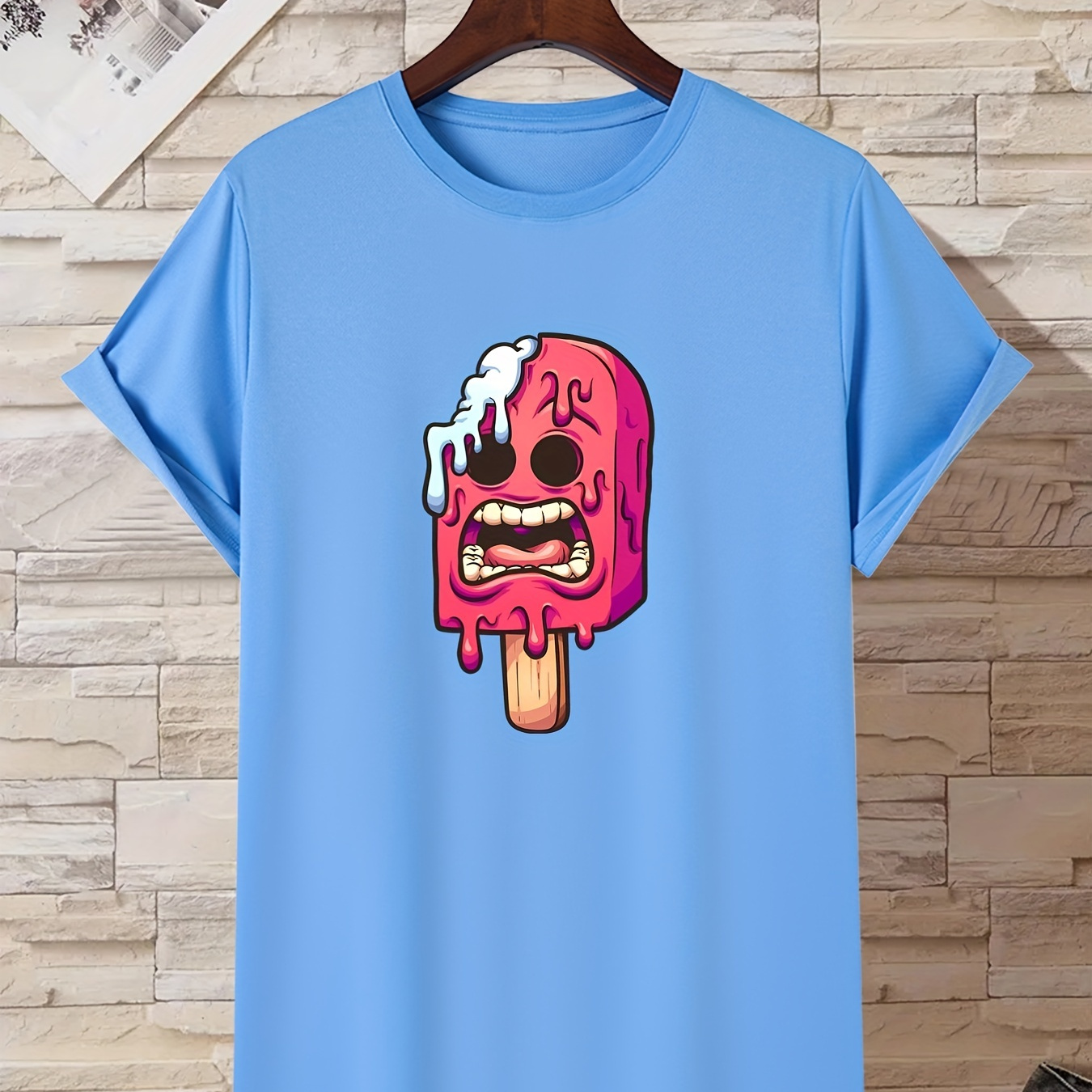 

Men's Trendy T-shirt Round Neck Casual Clothing With Funny Ice Cream Print For Summer