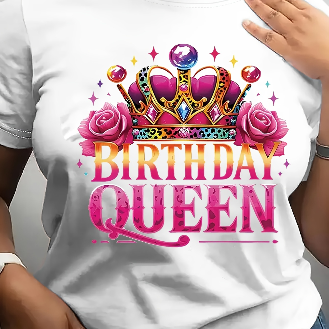 

Birthday Queen Graphic Tee For Women - Casual Short Sleeve, Crew Neck, Machine Washable - Fashion