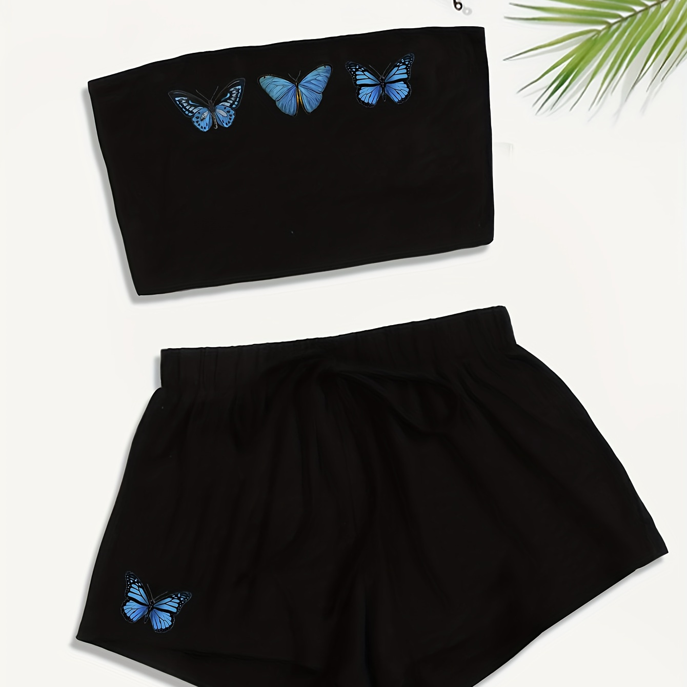 

Casual Butterfly Print Two-piece Set, Crop Tube Top & Skinny High Waist Shorts Outfits, Women's Clothing