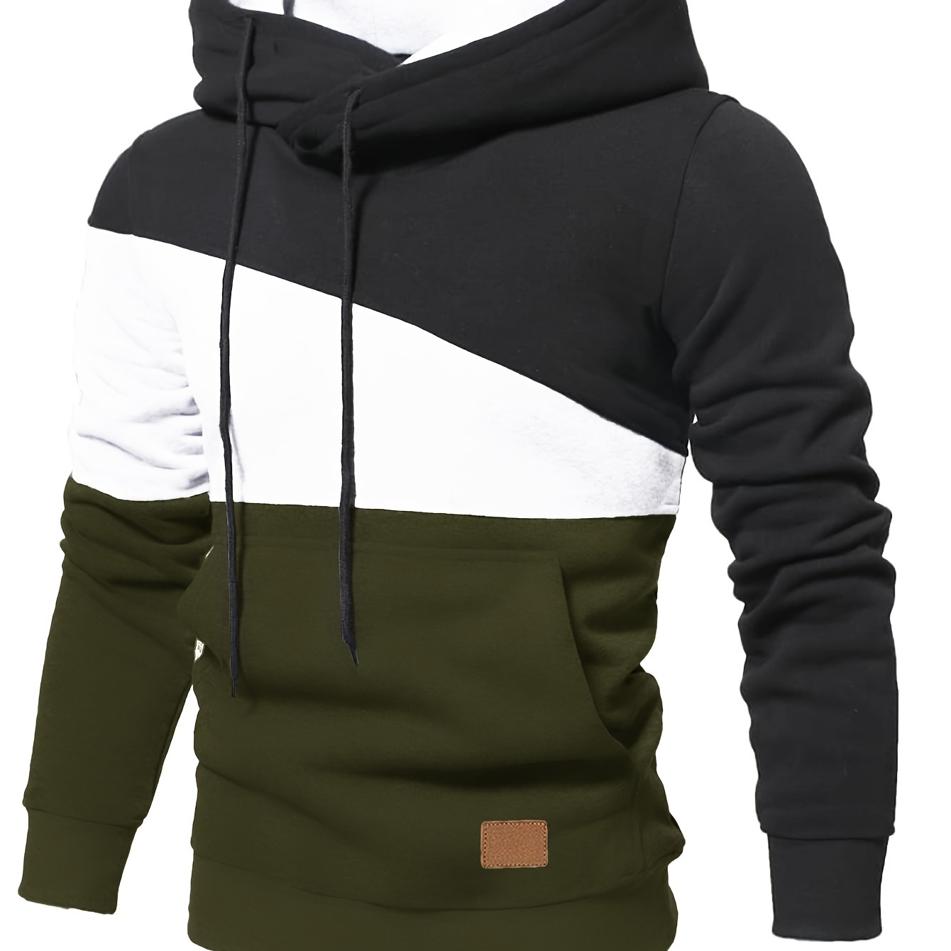 

Color Block Fleece-lined Hoodie For Men, Comfy Long Sleeve Sweatshirt With Hood, Trendy Comfy Top For Spring/autumn Wear