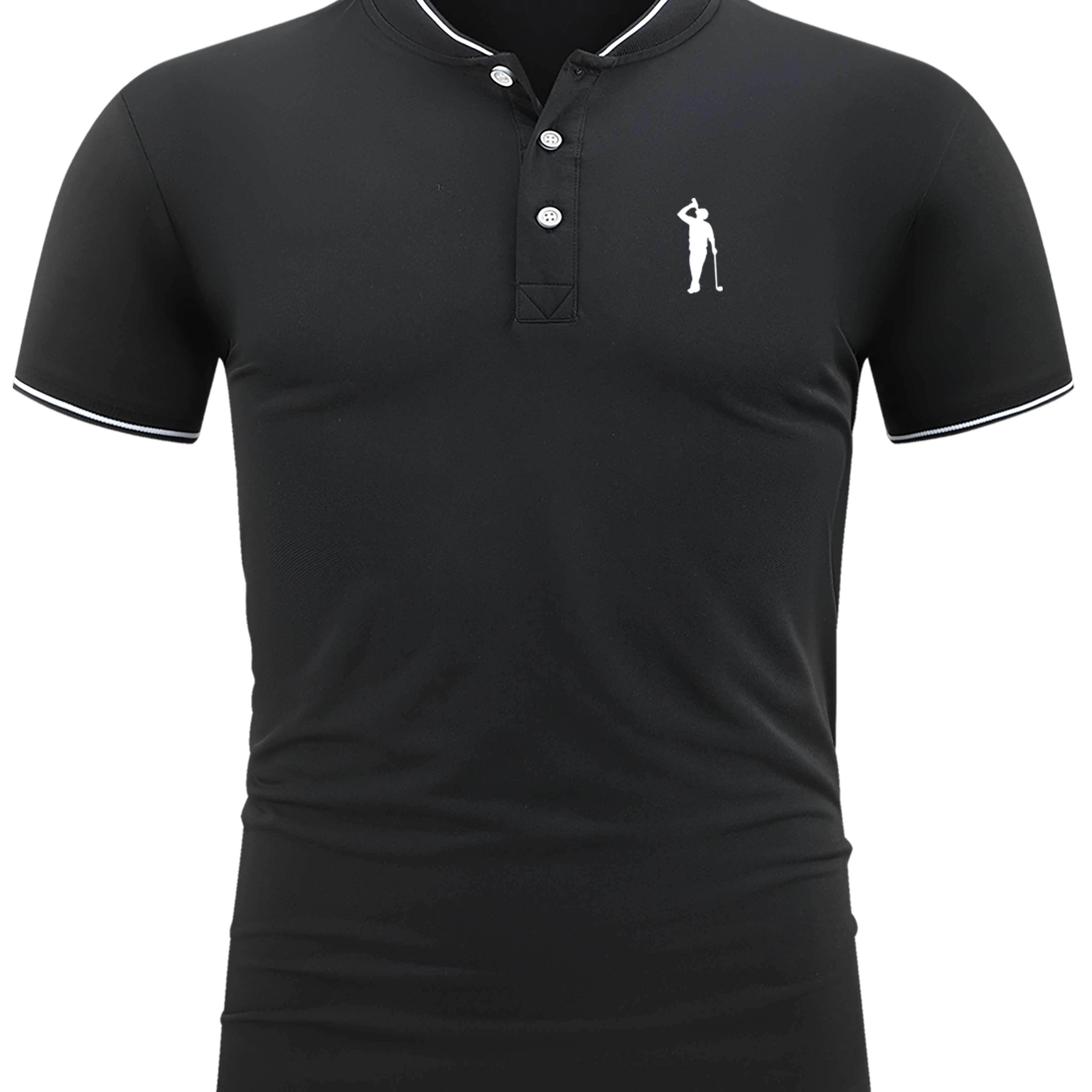 

Men's Golf Shirt, Golfing Guy Drinking Print Short Sleeve Breathable Tennis Shirt, Business Casual, Moisture Wicking