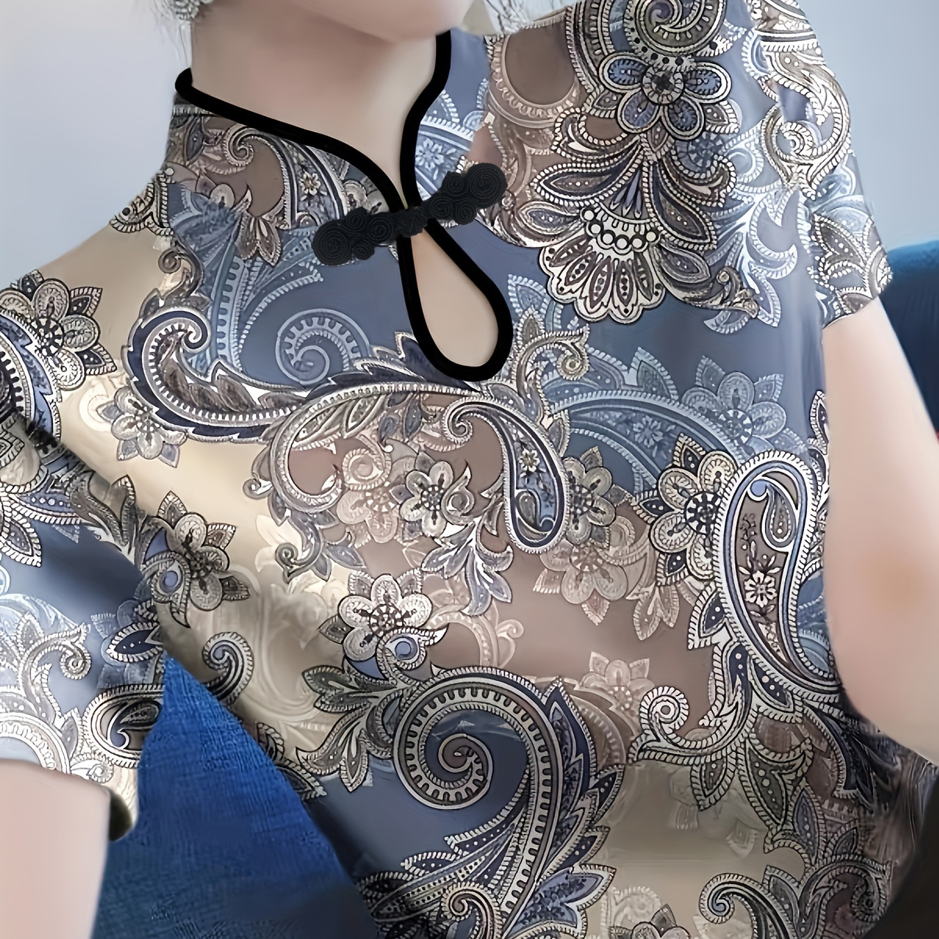 

Elegant Vintage Floral Cheongsam Blouse For Women - Lightweight, Short Sleeve With Cinched Waist Design, Polyester & Spandex , Spring/summer/fall Events, Elegant Event Wear|vintage Cheongsam Blouse|